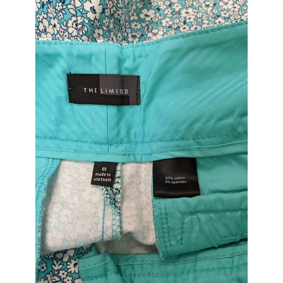 The Limited Floral Chino Shorts 8 Teal Mid Rise Zip Front Slit Casual Flat Front - Picture 3 of 10